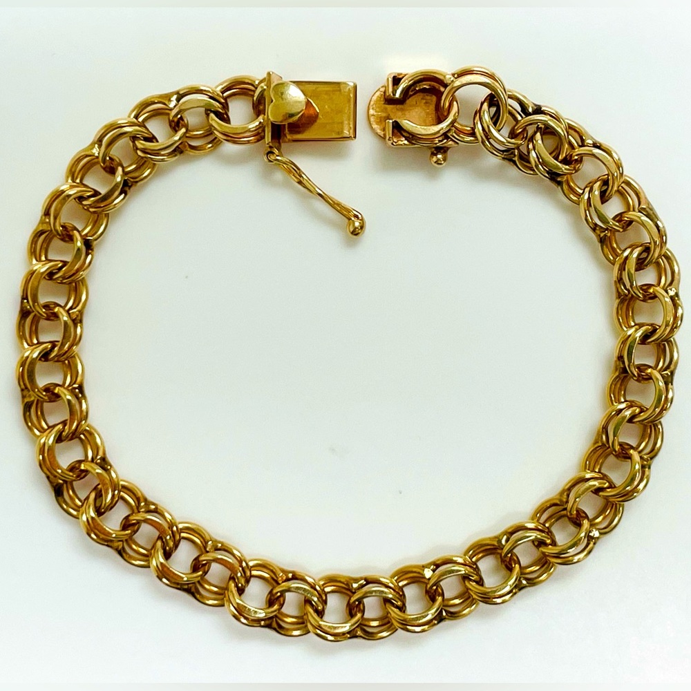 Vintage 14K Yellow Gold Double Curb Chain Bracelet 7.5”